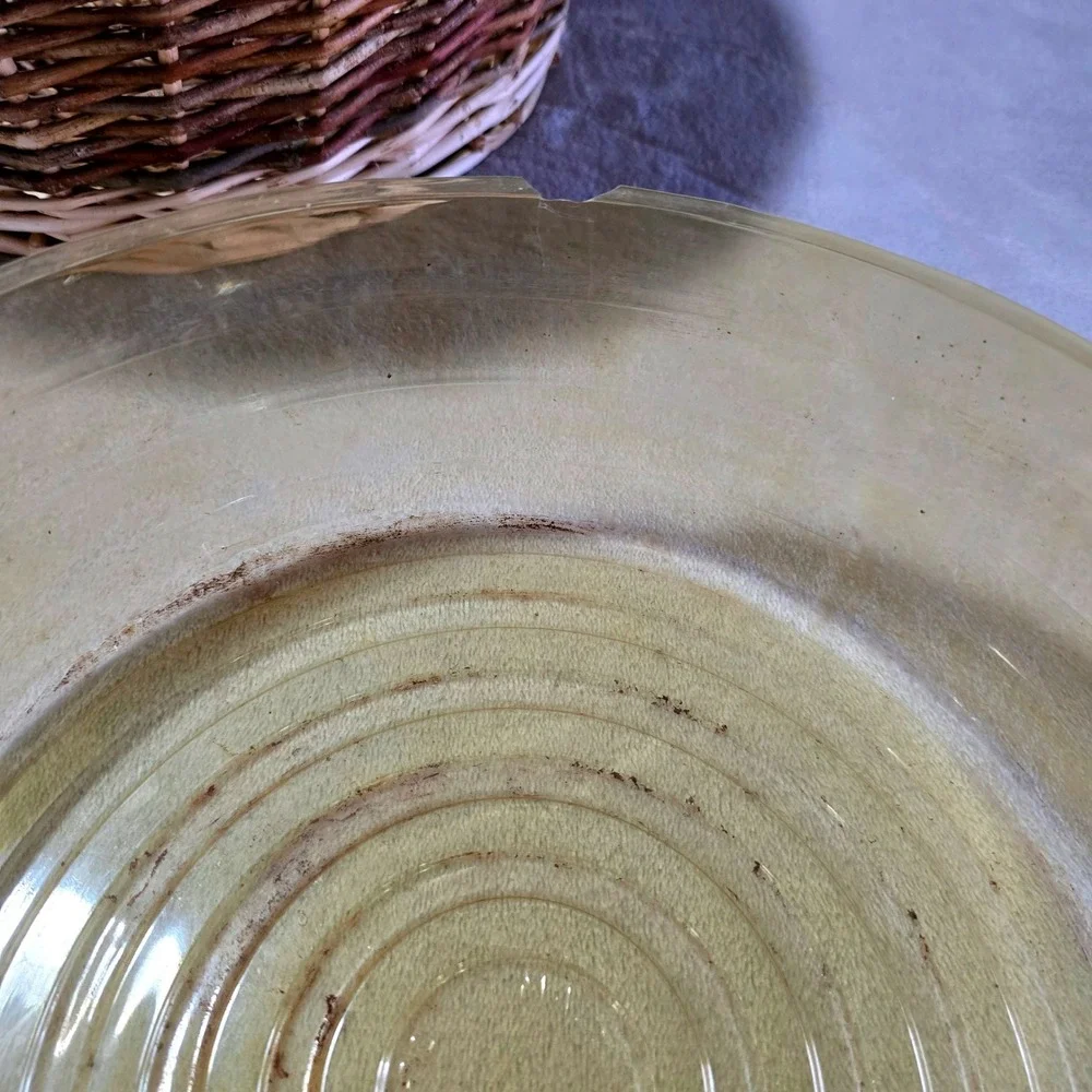 Vintage Round Wicker Serving Basket 12 in Clear Liner Two Tone Woven